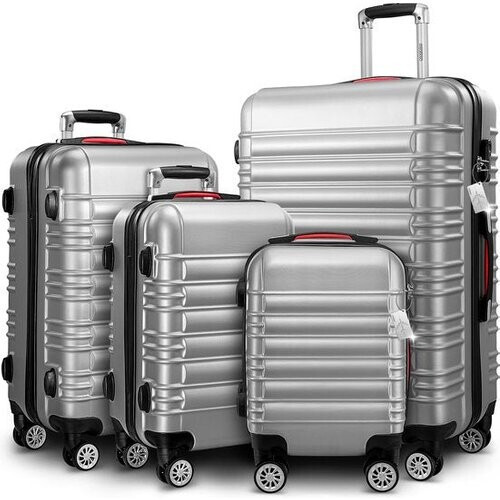 Tweedekans Monzana 4-delige Hardcase Kofferset - Handbagage M L XL Trolleys - Zilver Tweedehands