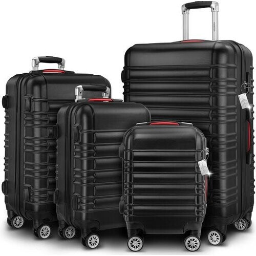 Tweedekans Monzana 4-delige Hardcase Kofferset - Handbagage M L XL Trolleys - Zwart Tweedehands