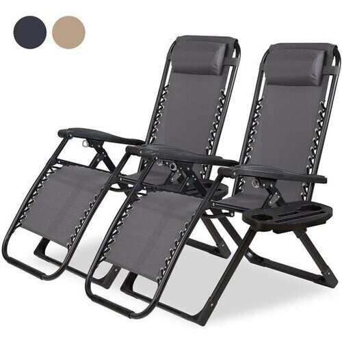 Tweedekans Novitaa Opvouwbare Ligstoelen Duoset - Verstelbaar - 30°-90° - Beker en Telefoonhouder - Tuinstoel - Metaal - Grijs