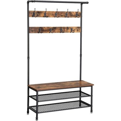 Tweedekans O'DADDY® kapstok staand - kapstok met schoenenrek - 23 haken 2 laags schoenenrek 10 paar - garderoberek - 100 x 41,5 x 182 cm - bruin Tweedehands