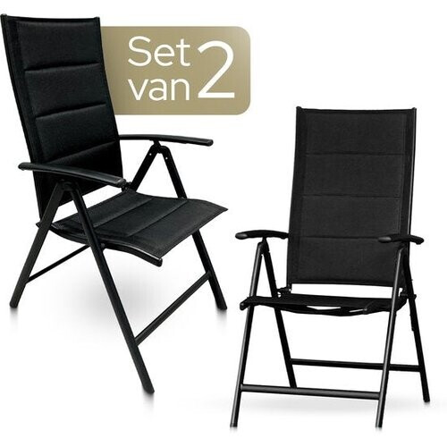 Tweedekans O'DADDY® Tuinstoelen set van 2 - Tuinstoel Verstelbaar - Inklapbaar Design - Klapstoel - Vouwstoel - Campingstoel - 7 Standen - Aluminium & Textiel - Zwart Tweedehands