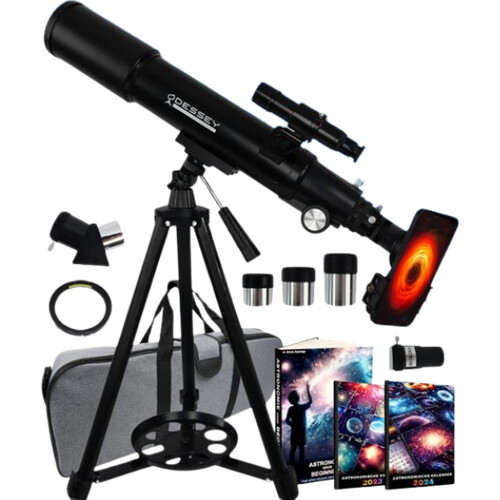 Tweedekans ODESSEY Refractor Telescoop – Max. Vergroting 250x – Incl. Statief & Filters – 55-125 x 7 x 70 cm – Zwart Tweedehands