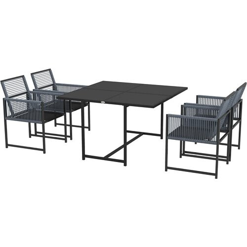 Tweedekans Outsunny 5-delige Tuinmeubelset voor 4 Personen - Tafel 120 x 120 x 72 cm - 4 Opvouwbare Stoelen - Gehard Glas - Donkergrijs Tweedehands