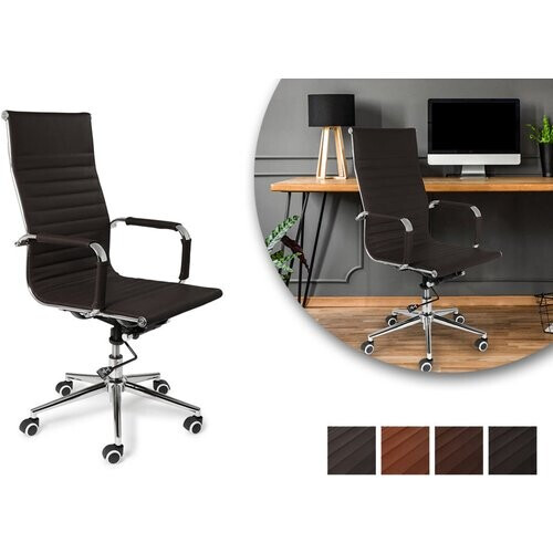Tweedekans Oxford Elegante lederen bureaustoel met hoge rugleuning - Zwart