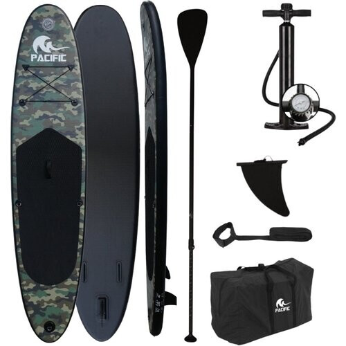 Tweedekans Pacific SUP Board - Special Edition - Opblaasbaar Paddle Board - Complete set - Max. 100KG - 305 x 71 x 10cm - Leger Print/Camouflage - met GRATIS Waterproof Telefoonhoesje Tweedehands