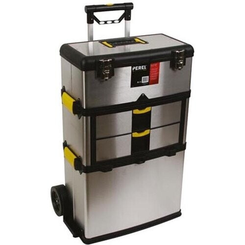 Tweedekans Perel Gereedschapswagen 3-in-1, trolley, roestvrij staal, met telescopische handgreep, grote wielen en 3 afneembare compartimenten, voor professionals en doe-het-zelvers, 830 x 354 x 570 mm Tweedehands