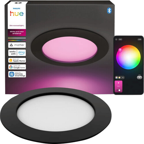Tweedekans Philips Hue Inbouwspot Slim - White and Color - 170mm - Zwart Tweedehands