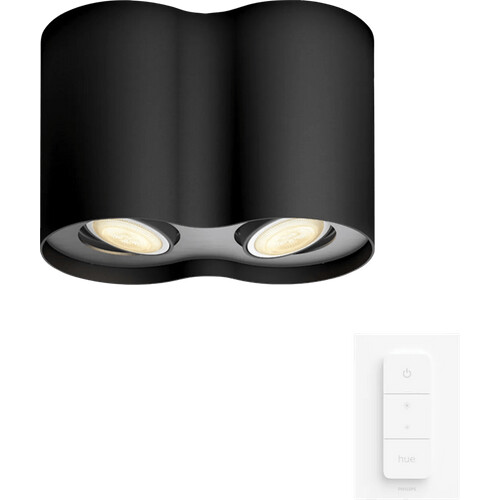 Tweedekans Philips Hue Pillar Opbouwspot White Ambiance - Zwart - 2-spots + Dimmer Tweedehands