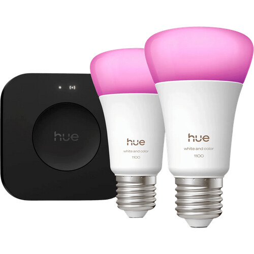Tweedekans Philips Hue White and Color Starter Pack E27 1100lm 2-pack + Bridge Pro Tweedehands