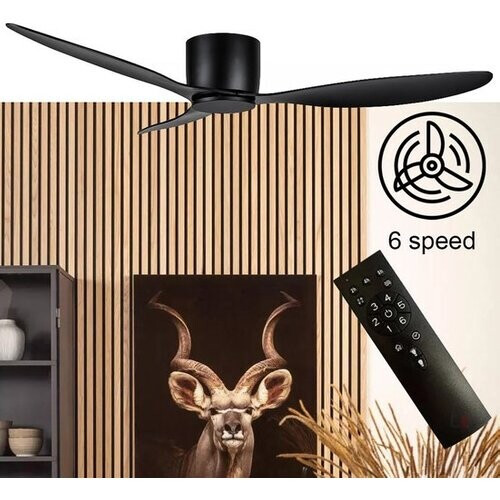 Tweedekans Plafondventilator Brezza 3 blad 132 cm zwart - stilste ventilator 2025 – top kwaliteit - energie zuinig – met remote - ventilator voor laag plafond - 6 snelheden – beste alternatief voor airco - zomer en winter stand – zwarte ventilator Tweedehands