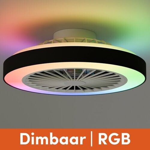 Tweedekans Plafondventilator met Verlichting - Plafondlamp Ventilator - Plafonniere - LED RGBW - Tuya Wifi Smart - Afstandsbediening - ⌀ 50cm - Zwart Tweedehands