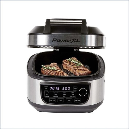 Tweedekans Power XL Multicooker 12-in-1 met airfryer en grill - 5,7 liter - 43,6 × 34,2 × 29,7 cm - Zilver/zwart Tweedehands