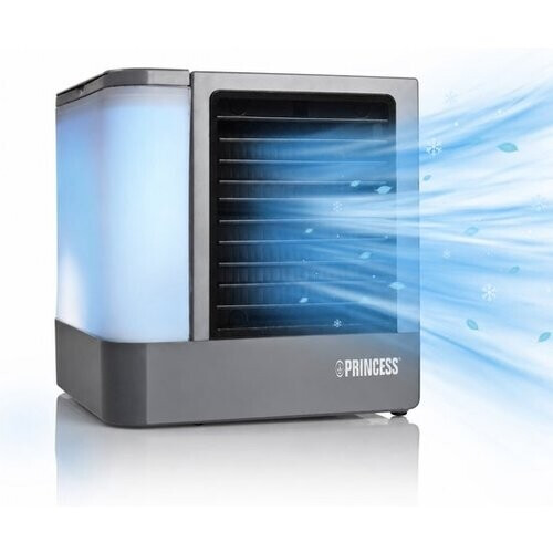 Tweedekans Princess 355500 Premium Mini Luchtkoeler 14,2x14,2x14,8cm – Draagbare airco voor Bureau, Slaapkamer – Aircooler USB-C, 7 Kleuren LED Verlichting, Uitneembaar Waterverdampingsfilter, Persoonlijke Verkoeler, Compact voor Thuis, Kantoor en Rei Tweedehands
