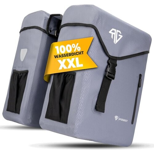 Tweedekans RADGEIST fietstas voor bagagedrager 100% waterdicht I Dubbele fietstas 50 liter - Dubbele fietstas met gemakkelijke sluiting (grijs) Tweedehands