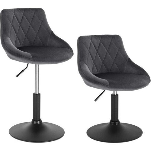 Tweedekans Rootz Velvet Barkruk - Tegenstoel - Verstelbare zitting - Draaikruk - Lounge Sessel - Gewatteerde kruk - Keukenstoel - Donkergrijs - 22,0x19,3x15,7 inch Tweedehands