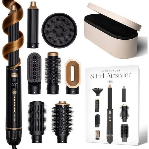 Tweedekans Sansbeauté® 8-in-1 Airstyler met Diffuser en Opbergdoos - Multistyler - Fohnborstel Kort Haar - Föhnborstel - Haarstyler - Haardroger - Warmteborstel - Krulborstel - Krultang - Stijlborstel - Roterende Kabel Tweedehands