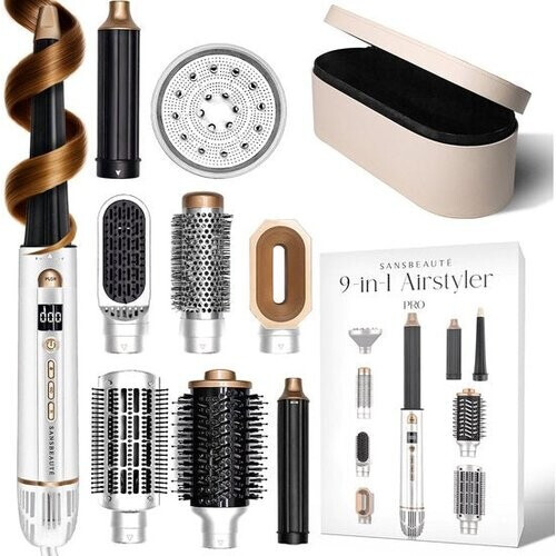 Tweedekans Sansbeauté® 9-in-1 Airstyler met Diffuser en Opbergdoos - Multistyler - Föhnborstel Kort Haar - Haarkruller - Haarstyler - Haardroger - Warmteborstel - Krulborstel - Krultang - Haarstijler - Stijlborstel - 5 in 1 Hairstyler Tweedehands