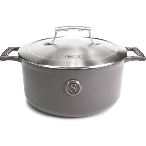 Tweedekans Saveur Voyage Braadpan Ø25 cm – Ovaal Gietijzer – PFAS-vrij – Geschikt voor Inductie & Oven – Grijs – Voor Stoven & Slowcooking Tweedehands