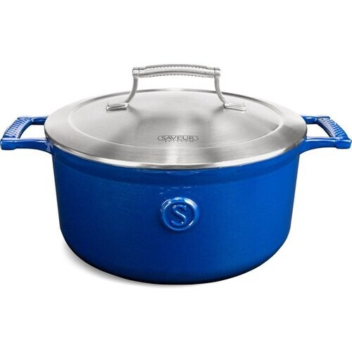 Tweedekans Saveur Voyage Braadpan Ø25 cm – Ovaal Gietijzer – PFAS-vrij – Geschikt voor Inductie & Oven – Klassiek Blauw – Voor Stoven & Slowcooking Tweedehands