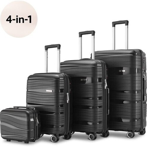 Tweedekans SC Travelin' Charm 4-delige Trolleyset – Handbagage & Check-in Koffers – 32L/60L/98L – Cijferslot – 360° Geruisloze Wielen – Lichtgewicht & Stevig – Modern Design - Zwart V2 Tweedehands