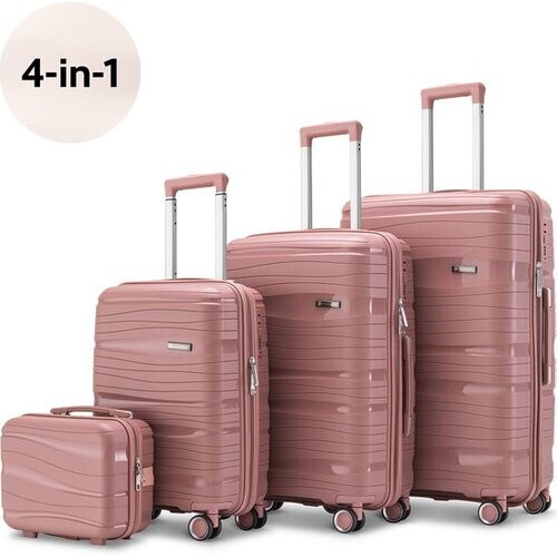 Tweedekans SC Travelin' Charm 4-delige Trolleyset – Handbagage & Check-in Koffers – 32L/60L/98L – Cijferslot – 360° Geruisloze Wielen – Lichtgewicht & Stevig – Modern Design - Roze V2 Tweedehands