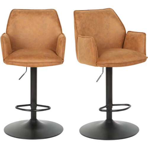 Tweedekans Set van 2 Jill Barkrukken - Verstelbaar - Velvet/Metal - 51x53x96-116 cm - Cognac Tweedehands