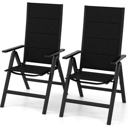 Tweedekans Set van 2 tuinstoelen - weerbestendige klapstoel met 7-voudig verstelbare rugleuning -aluminium - zwart Tweedehands