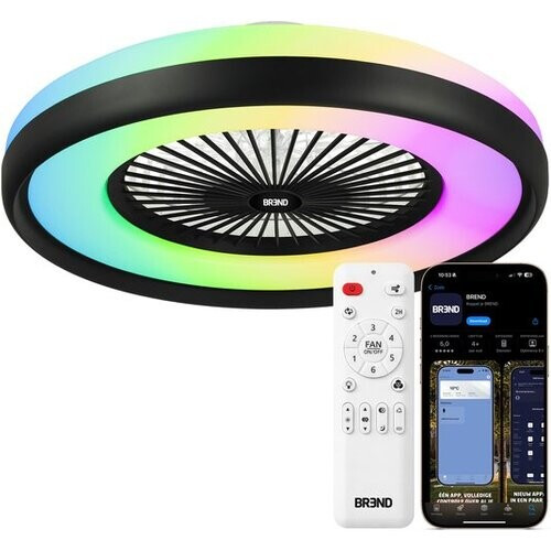 Tweedekans Slimme Plafondlamp met Ventilator – Plafondventilator met App en Afstandsbediening - 4800 Lumen - RGB - 6 Snelheden - BREND BR-2253 Tweedehands