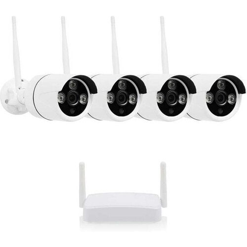 Tweedekans Smartwares – Draadloze Beveiligingscamera-Set – CMS-30601 – 4 Camera’s - Nachtzicht - IP65 Weerbestendigheid – Wit En Zwart Metaal En Kunststof Tweedehands