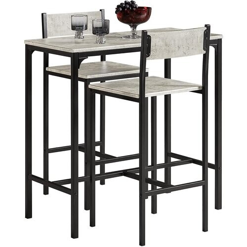 Tweedekans SoBuy 3-delige Bartafelset - OGT03-HG - Incl 2 Krukken - Grijs - Zithoogte: 67cm Tweedehands