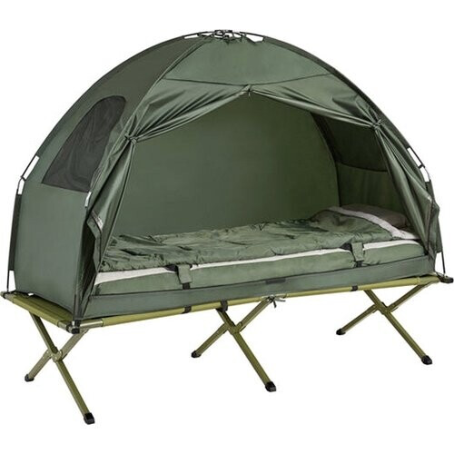 Tweedekans SoBuy - 4-in-1 Campingtent Kit - Pop-Up Tent - Draagbaar Kampeerbed - Buitenligstoel - Duurzaam Oxford Nylon - Muggenbescherming - Eenvoudige montage - 193x160x86cm - Groen Tweedehands