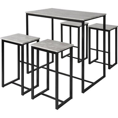 Tweedekans SoBuy 5-Delige Eettafel Set OGT15-HG - 1 Tafel 4 Barkrukken - 100 x 60 x 96 cm - Grijs met Zwart Tweedehands