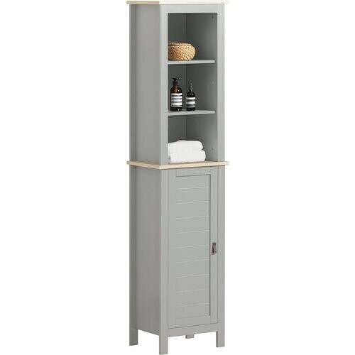 Tweedekans SoBuy Badkamer Kolomkast - 1 Deurs - 3 Planken - 39 x 30 x 169 cm - Grijs Tweedehands