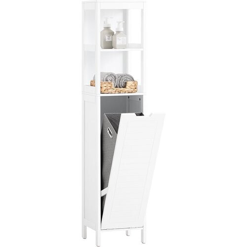 Tweedekans SoBuy Badkamer Kolomkast - 2 Planken - 1 Wasmand - 30 x 30 x 145 cm - Wit Tweedehands