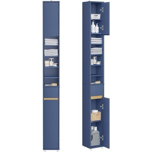 Tweedekans SoBuy Badkamerkasten hoog - Opbergkast met Verstelbare Planken en Lade - Kolomkast Badkamer - Blauw, 20x20x180cm, BZR34-II-B - voor Badkamer, Woonkamer, Slaapkamer Tweedehands