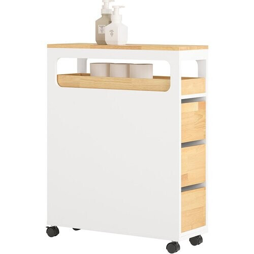 Tweedekans SoBuy - Badkamerrek met 3 Laden - Afneembaar Blad - 23 x 82 x 65 cm - Wit/Hout Tweedehands