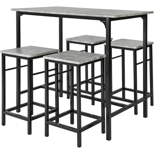 Tweedekans SoBuy Bartafel - 4 Krukken - Bartafelset - 5 Delig - 100 x 87 - 60 cm - tot 120 Kg - Grijs /Zwart Tweedehands