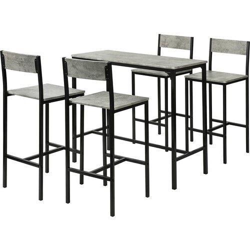 Tweedekans SoBuy Bartafel + 4 Krukken met rugleuning - Modern - max. 120 kg - Grijs / Zwart