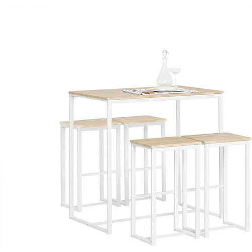 Tweedekans SoBuy Bartafel + 4 Krukken - Modern - max. 120 kg - Wit / Bruin Tweedehands