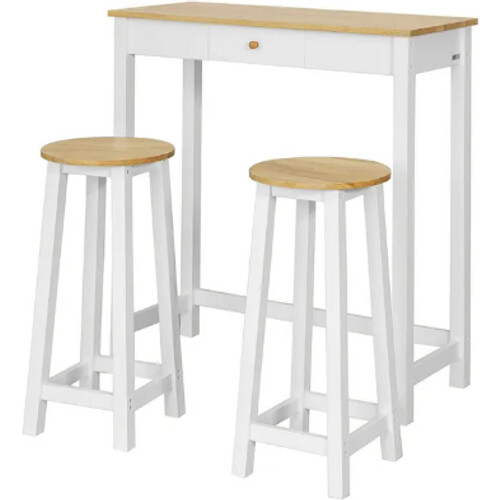 Tweedekans SoBuy Bartafel met 2 Barkrukken - Max. 90 kg per kruk - 95 x 40 x 107 cm - Wit/ Naturel Tweedehands