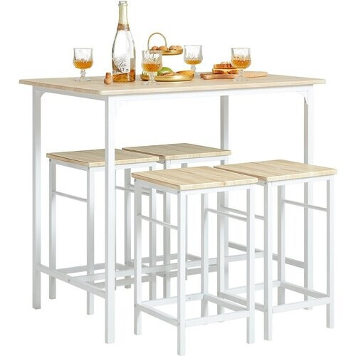 Tweedekans SoBuy Bartafel met 4 Krukken - Modern - max. 120 kg - Wit / Bruin Tweedehands
