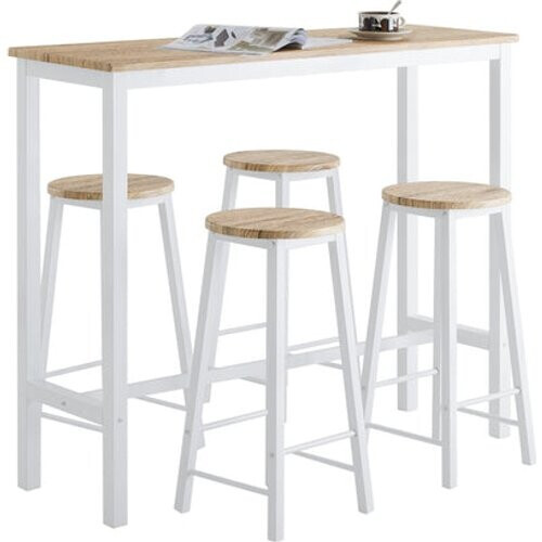 Tweedekans SoBuy - Bartafel met 4 Krukken - OGT22-WN -Max. 150 kg - 120 x 40 x 100 cm - Wit Tweedehands
