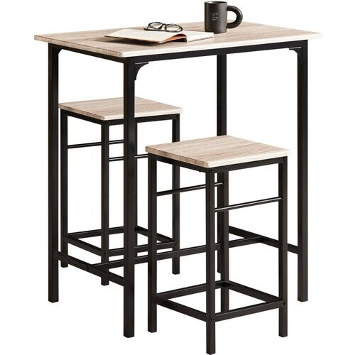Tweedekans SoBuy Bistrotafel - 3-Delig - 2 Stoelen - Bartafelset - Eettafel - 80 x 87 x 50 cm - Eikenhout / Zwart Tweedehands
