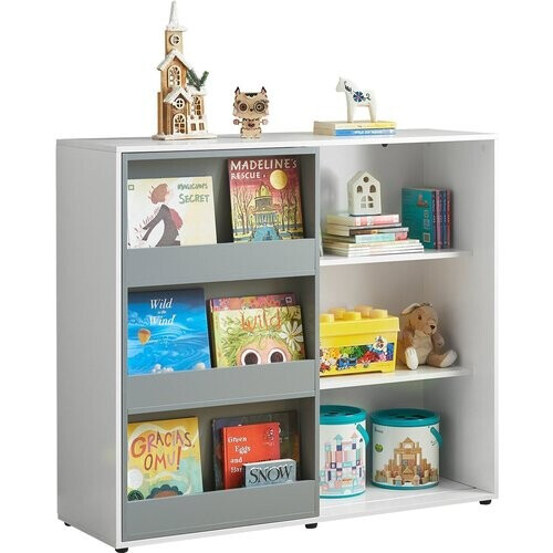 Tweedekans SoBuy Boekenkast voor Kinderen - Max. 95 kg - 119 x 39 x 116 cm - Wit / Grijs