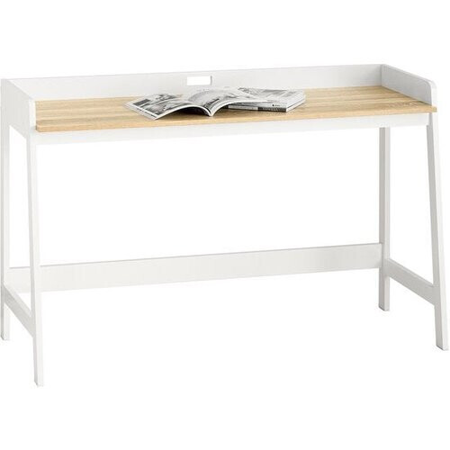 Tweedekans SoBuy Bureau / Home Office Desk – Wit Houten Design met Ruim Werkblad Tweedehands