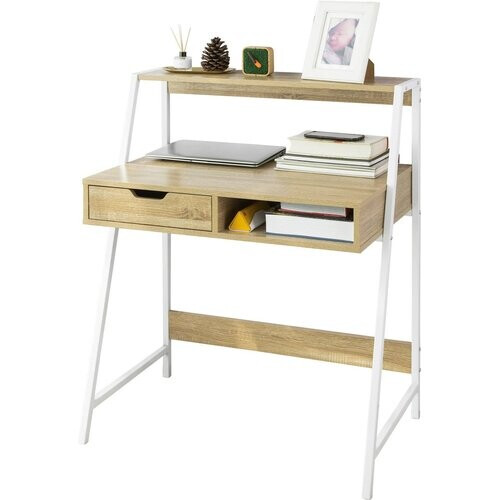 Tweedekans SoBuy - Bureau met opbergruimte - Landelijk - Max. 75 kg - 81 x 50 x 100 cm - Wit/ Naturel Tweedehands