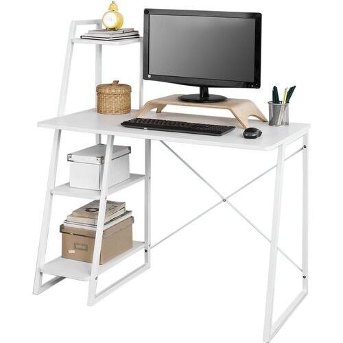 Tweedekans SoBuy - Bureau met Open Opslagkast - Max. 50 kg - 56 x 14 x 105 cm - Wit Tweedehands