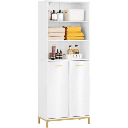 Tweedekans SoBuy BZR182-W Hoge Badkamerkast - Wit Houten Compositie met Waszak Tweedehands