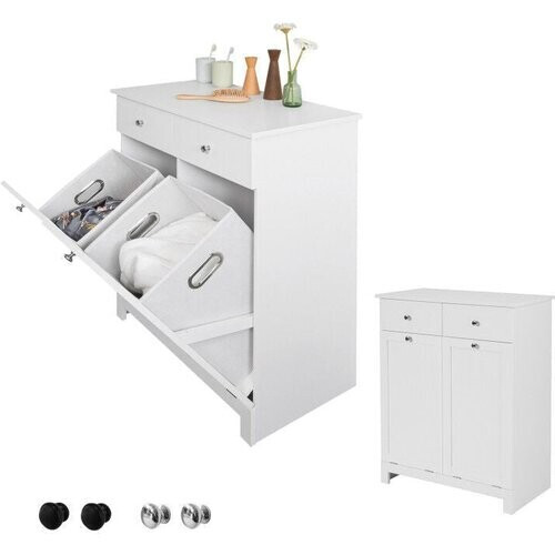 Tweedekans SoBuy BZR33-W Badkamerkast - Met 2 Wasmanden - Met 2 Laden - Wit - 78x90x38 cm