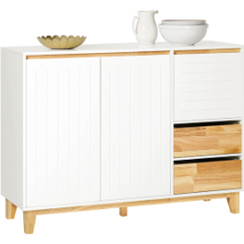 Tweedekans SoBuy Dressoir - 2 Kasten en 3 Lades - Max. 60 kg - 120 x 40 x 90 cm - Wit / Naturel Tweedehands